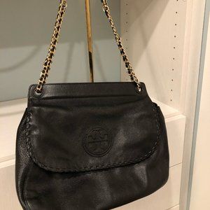 Tory Burch Marion Black Leather Saddle Bag